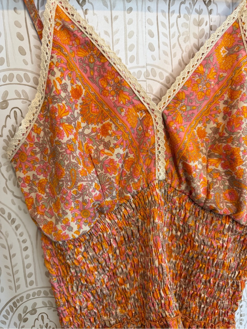 Anthropologie RAGA Boho Orange Pink Floral Midi Dress NWT Adj Straps size Medium - Picture 3 of 10